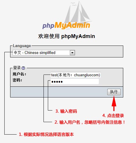 登陆远程服务器phpmyadmin控制面板